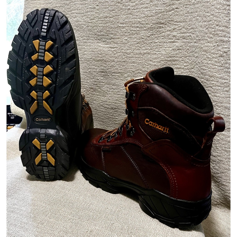 Carhartt Mens Brown Leather Waterproof Work Boots Oil Slip Resistant Lug Sole
